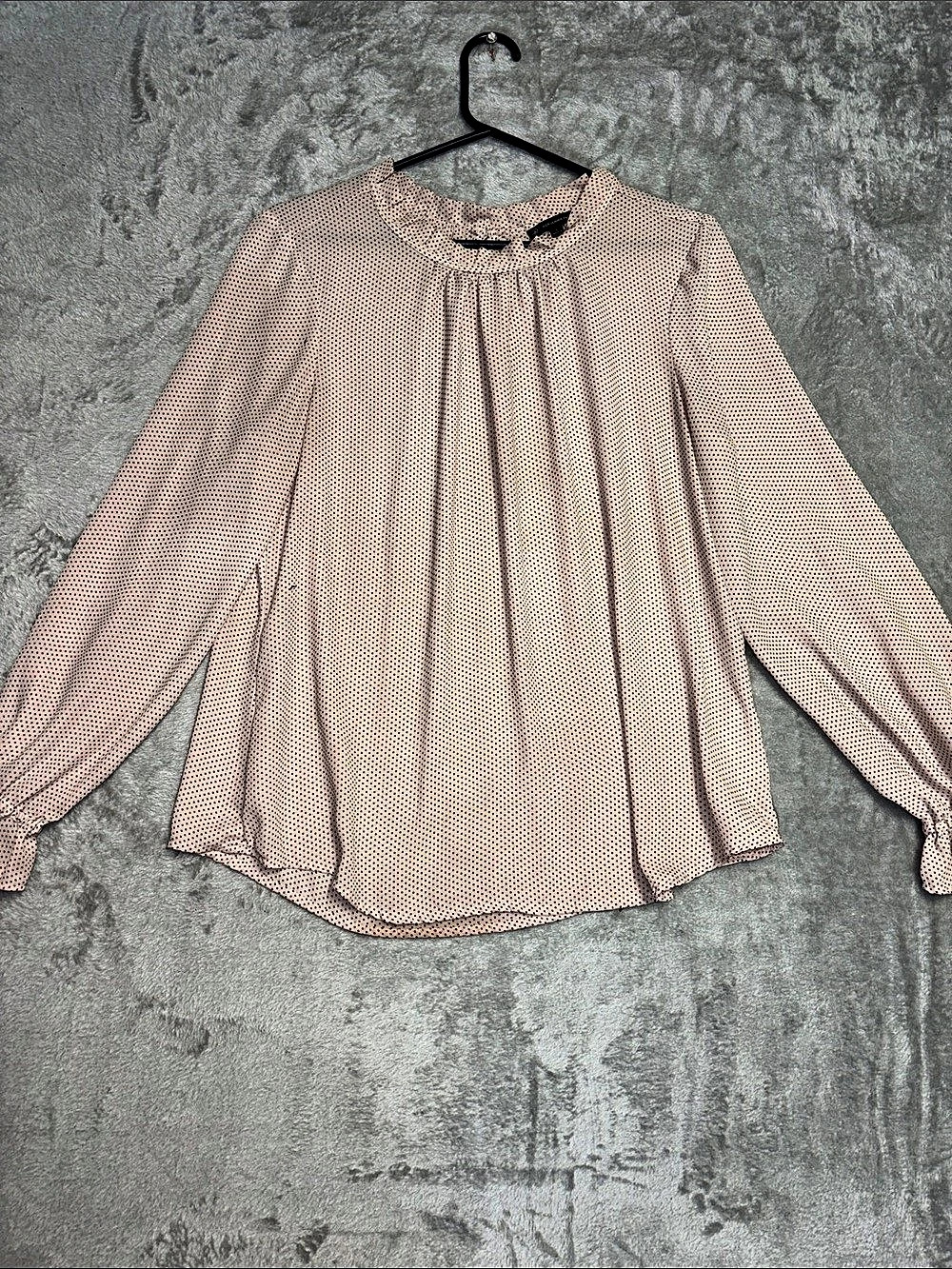 Adrianna Papell Polka Dot Pleated Blouse Pink & Black Like New